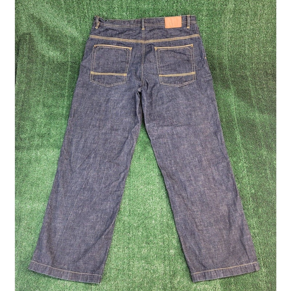 Ecko Unltd. Mens Classic Straight Jeans Blue 5 Pocket Baggy Fit Stitching 40x32 - Picture 2 of 10